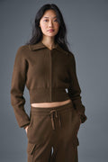 Scholar Knit Cropped Full Zip Jacket - Espresso — photo 1