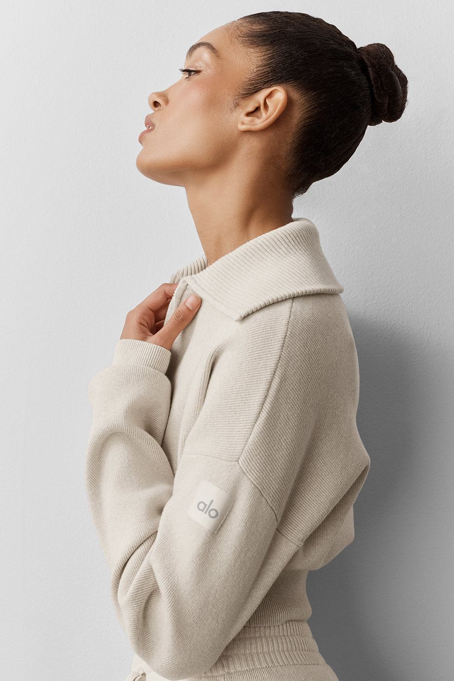 Scholar Knit Cropped Full Zip Jacket - Oatmeal Heather — photo 4
