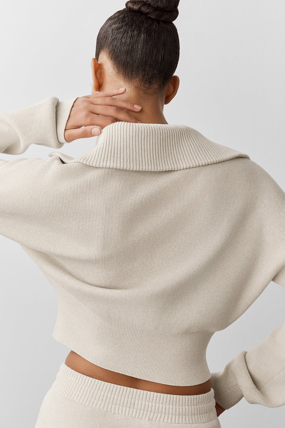 Scholar Knit Cropped Full Zip Jacket - Oatmeal Heather — photo 5
