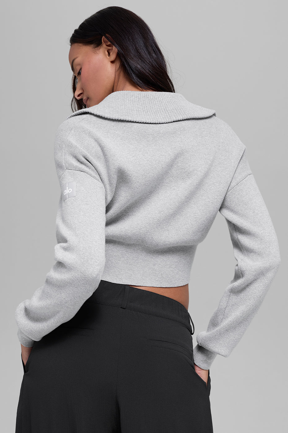 Scholar Knit Cropped Full Zip Jacket - Athletic Heather Grey — photo 2
