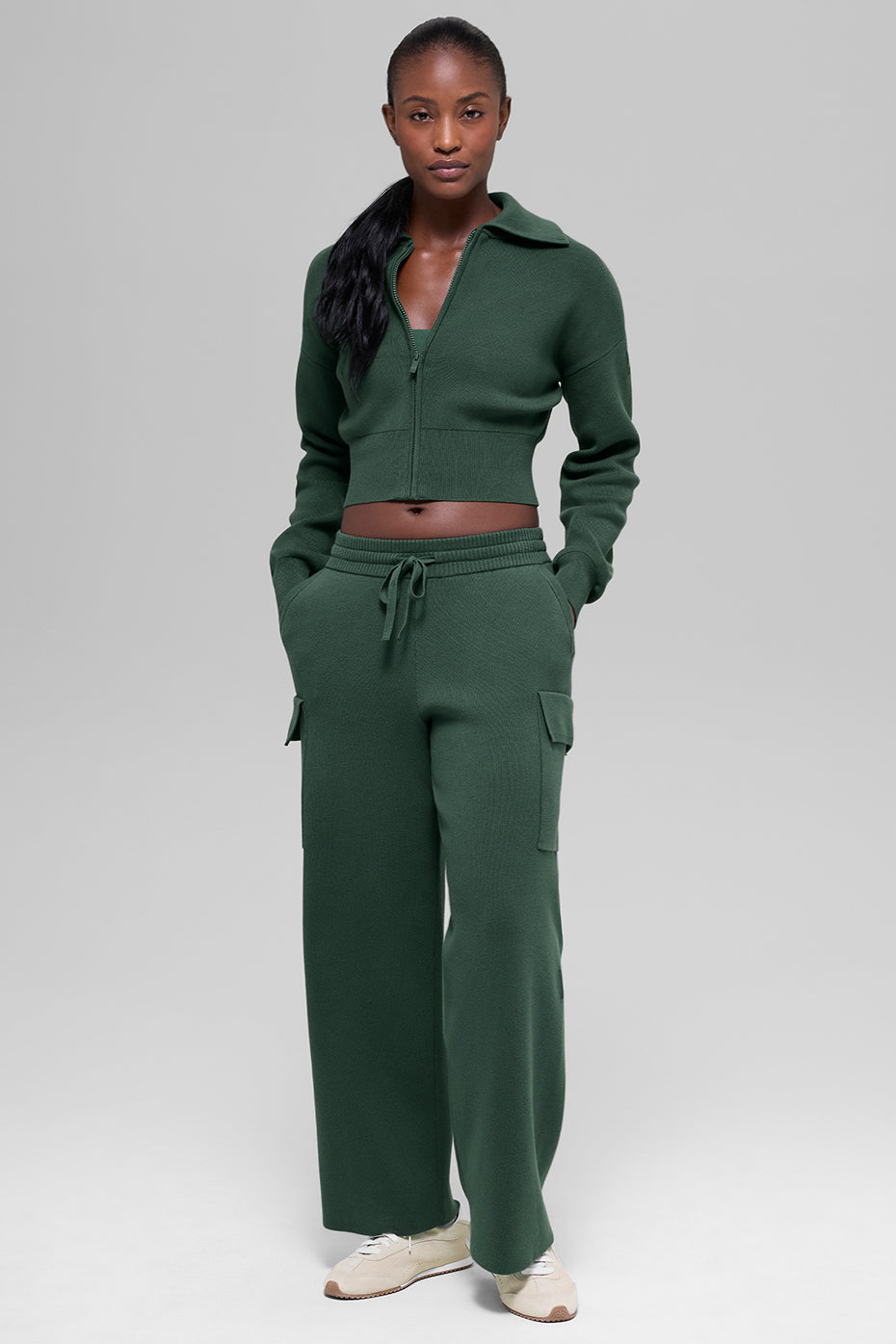Scholar Knit Cropped Full Zip Jacket - Clover Green — photo 4
