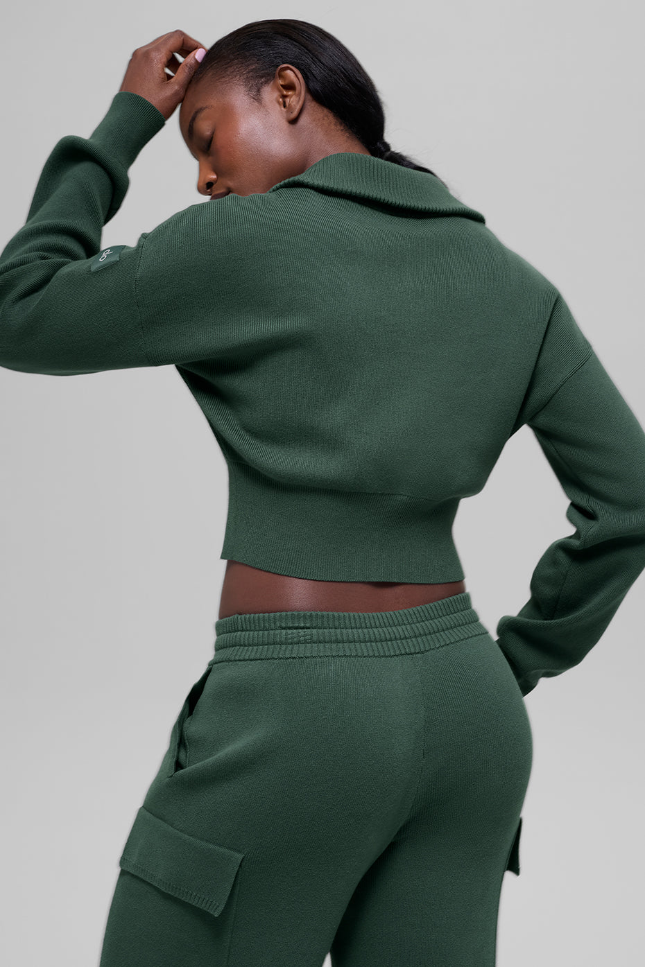 Scholar Knit Cropped Full Zip Jacket - Clover Green — photo 2