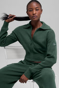 Scholar Knit Cropped Full Zip Jacket - Clover Green — photo 1