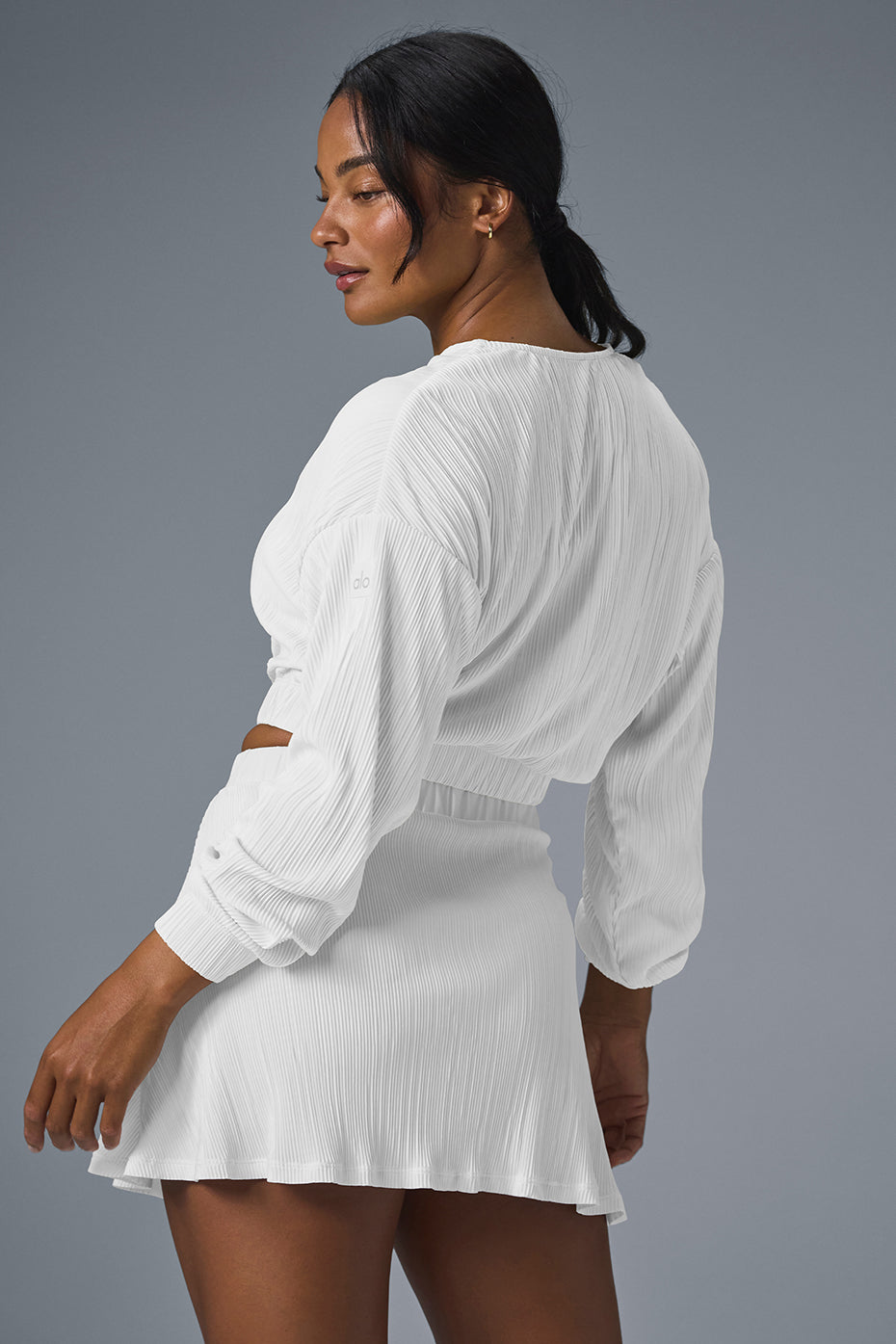 Cropped Micro Plisse Jacket - White — photo 4