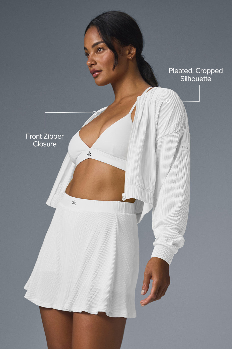 Cropped Micro Plisse Jacket - White — photo 2