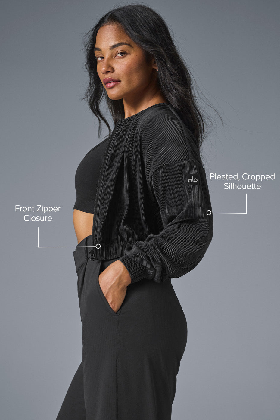 Cropped Micro Plisse Jacket - Black — photo 2