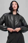 Faux Leather Cropped Premier Bomber - Black — photo 1