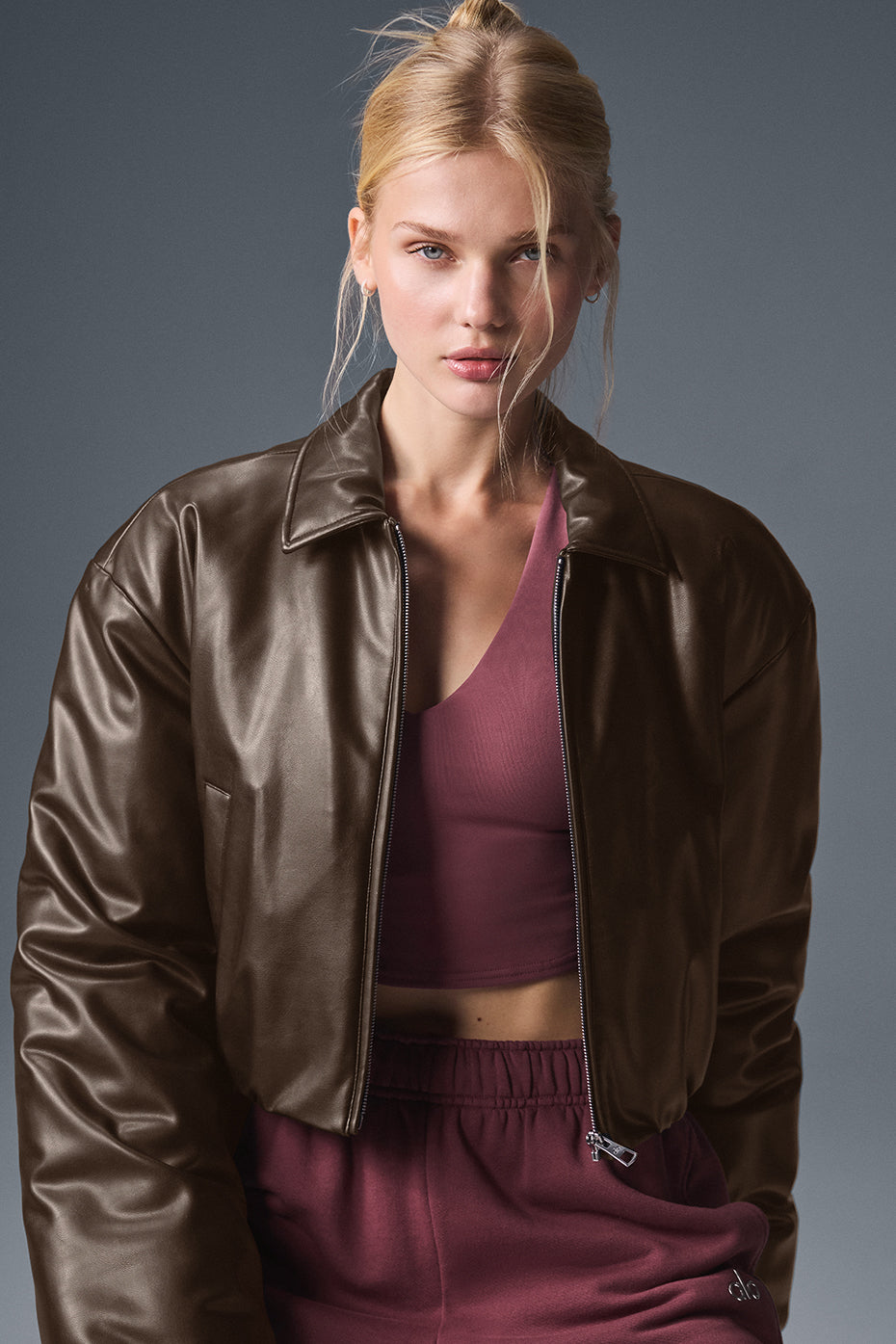 Faux Leather Cropped Premier Bomber - Espresso — photo 6