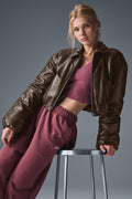 Faux Leather Cropped Premier Bomber - Espresso — photo 1