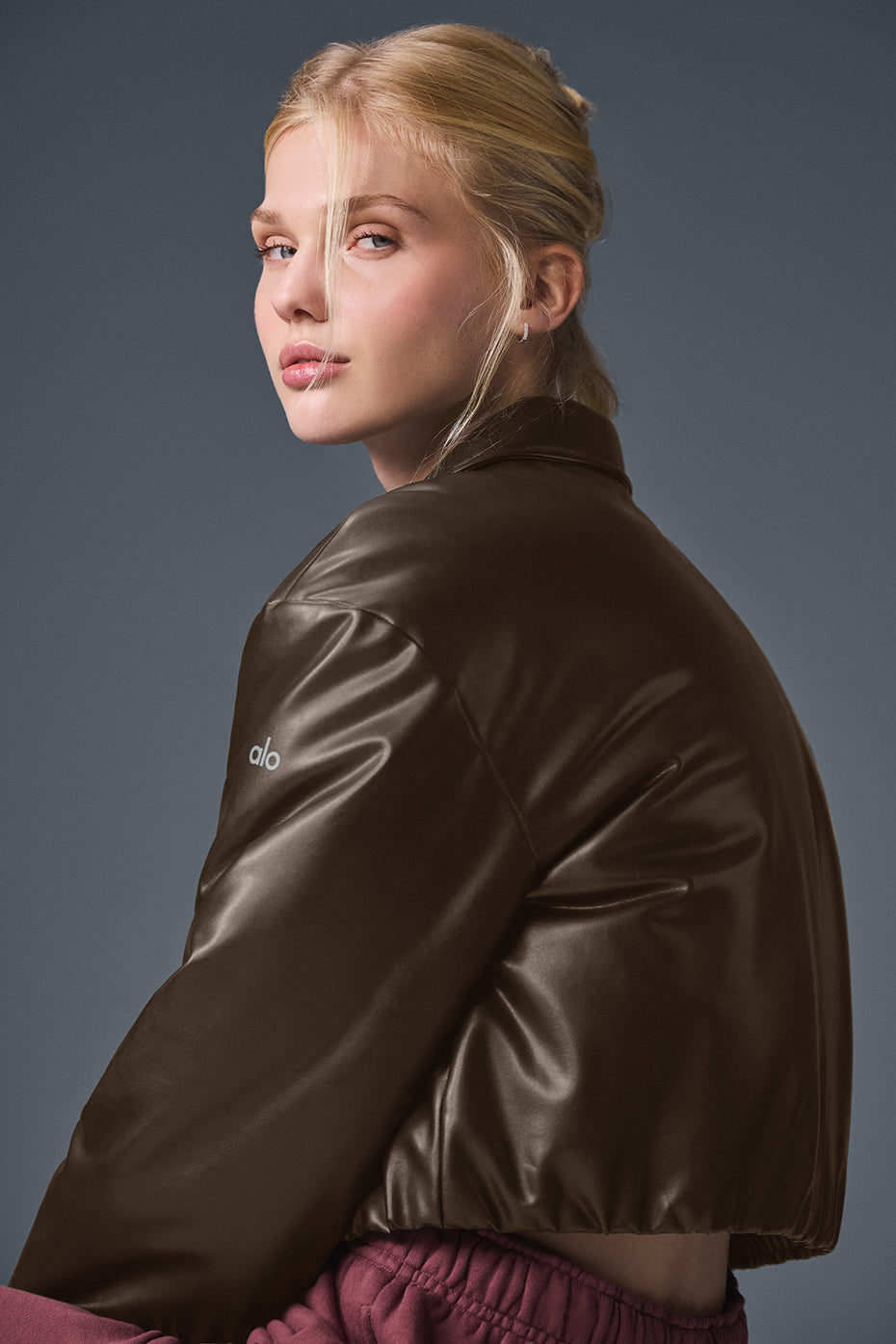 Faux Leather Cropped Premier Bomber - Espresso — photo 5