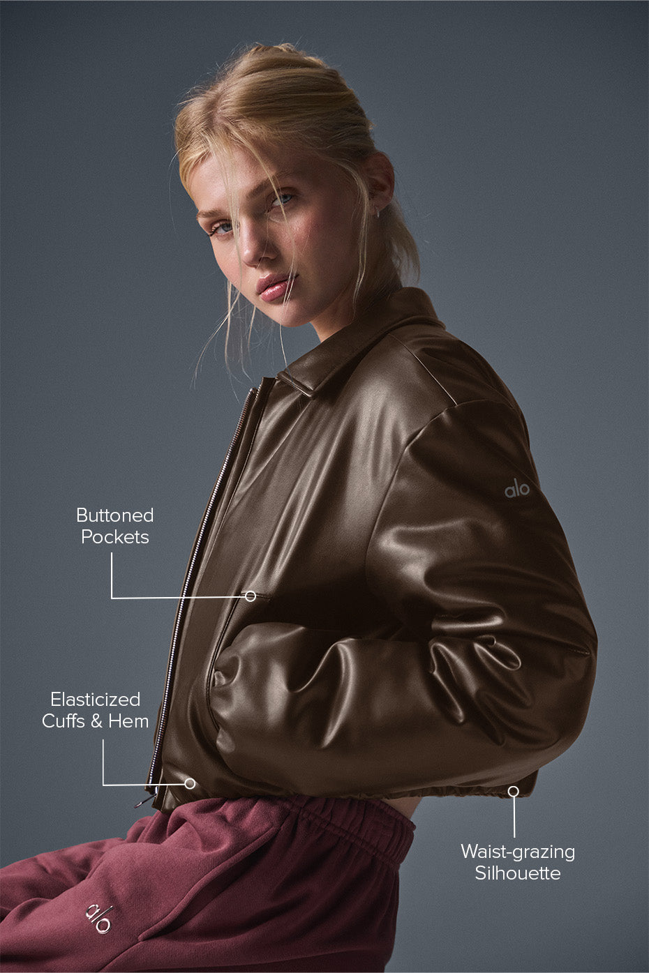 Faux Leather Cropped Premier Bomber - Espresso — photo 2
