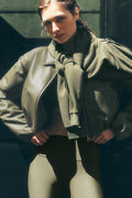 Faux Leather Cropped Premier Bomber - Green Olive — photo 1