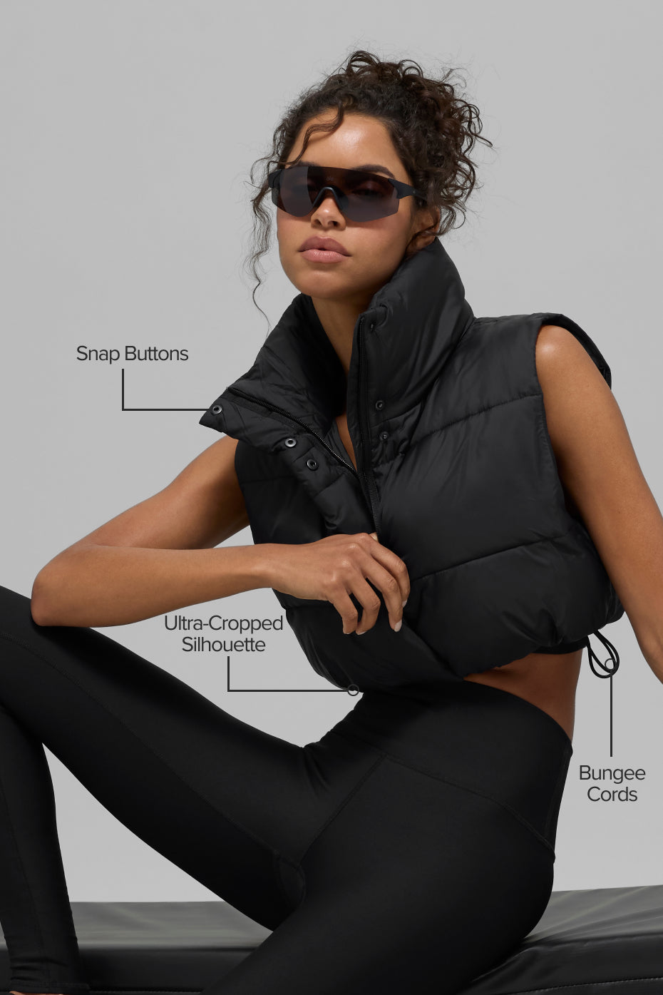 Cropped Gold Rush Puffer Vest - Black — photo 2