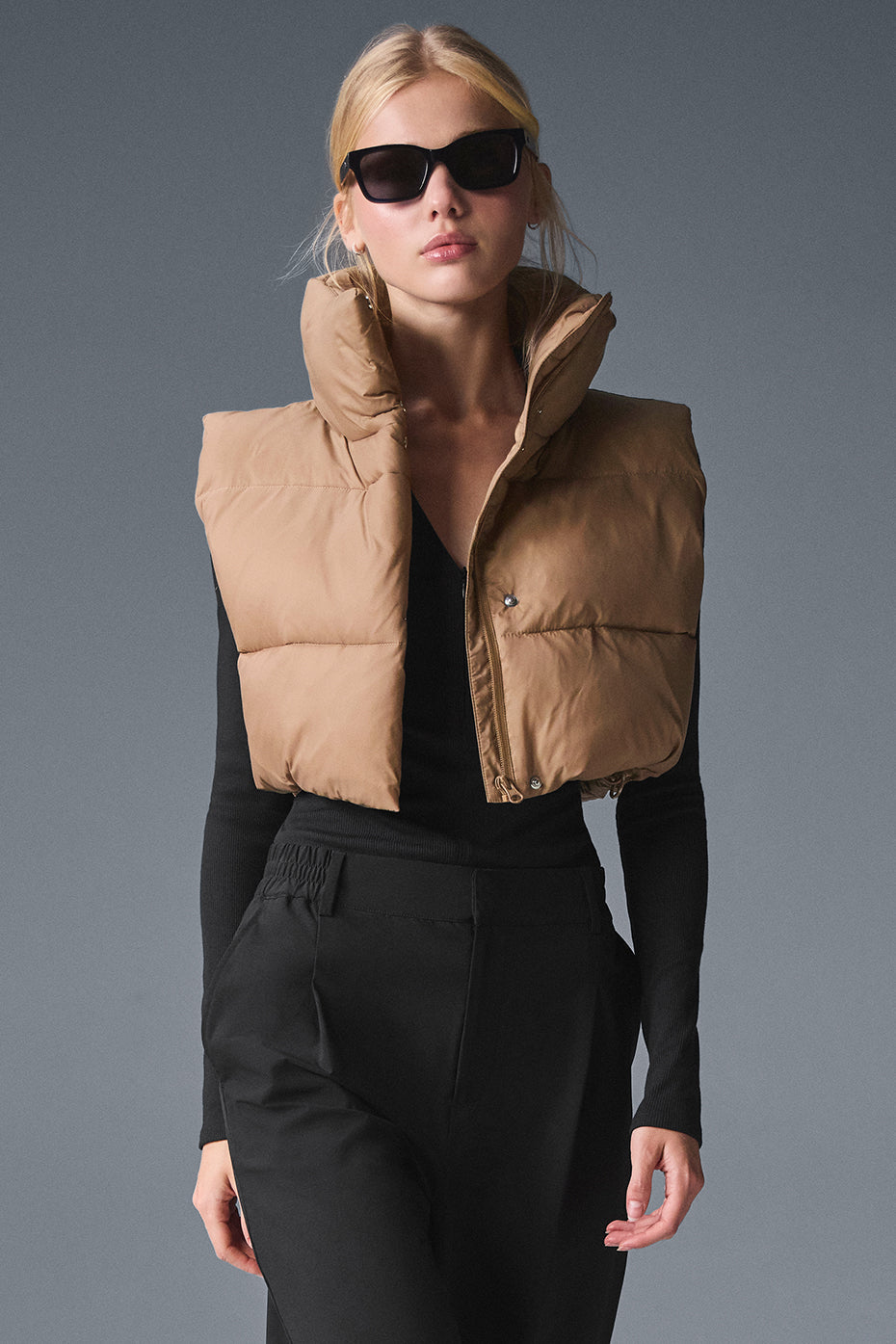 Cropped Gold Rush Puffer Vest - Toasted Almond — photo 1