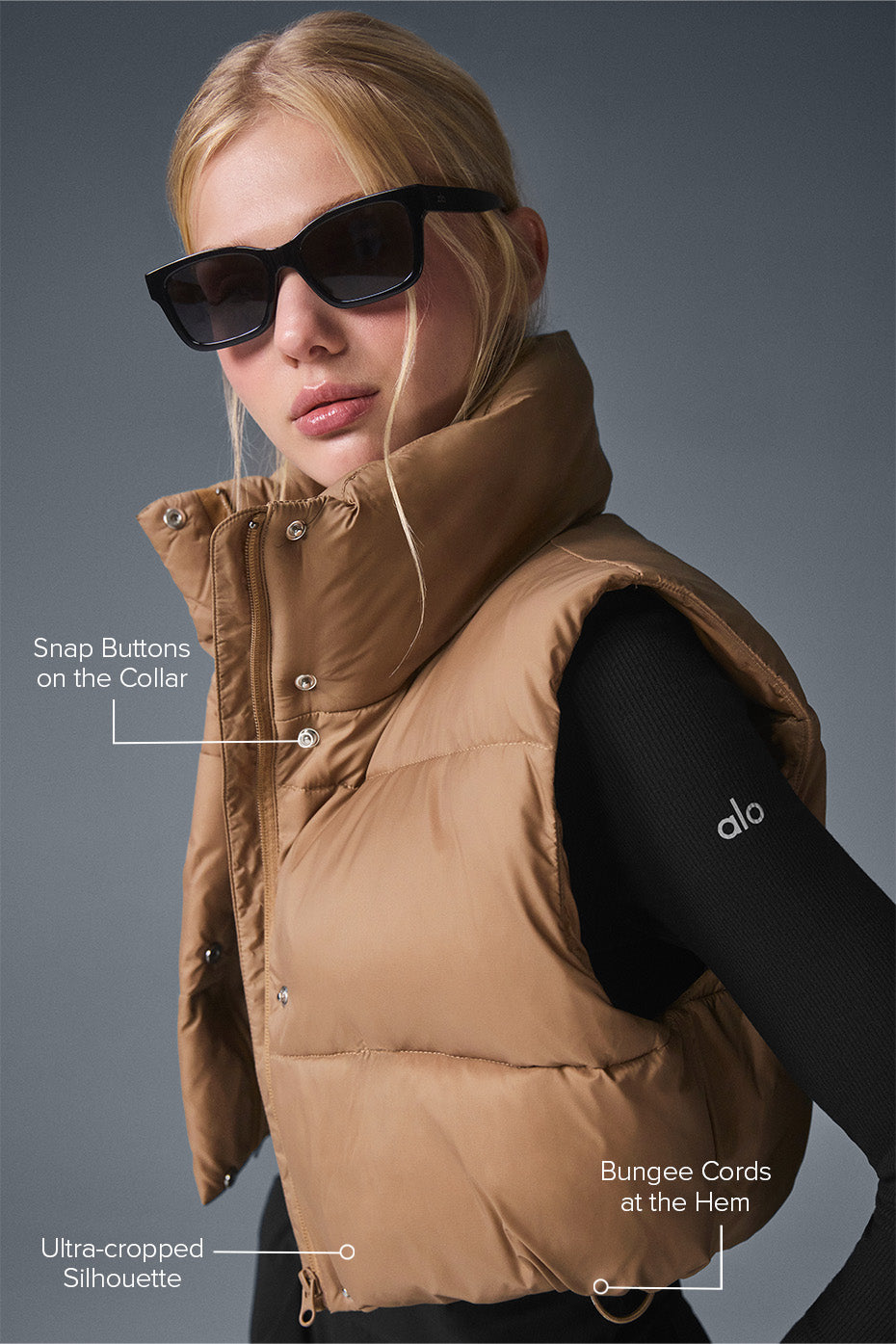 Cropped Gold Rush Puffer Vest - Toasted Almond — photo 2