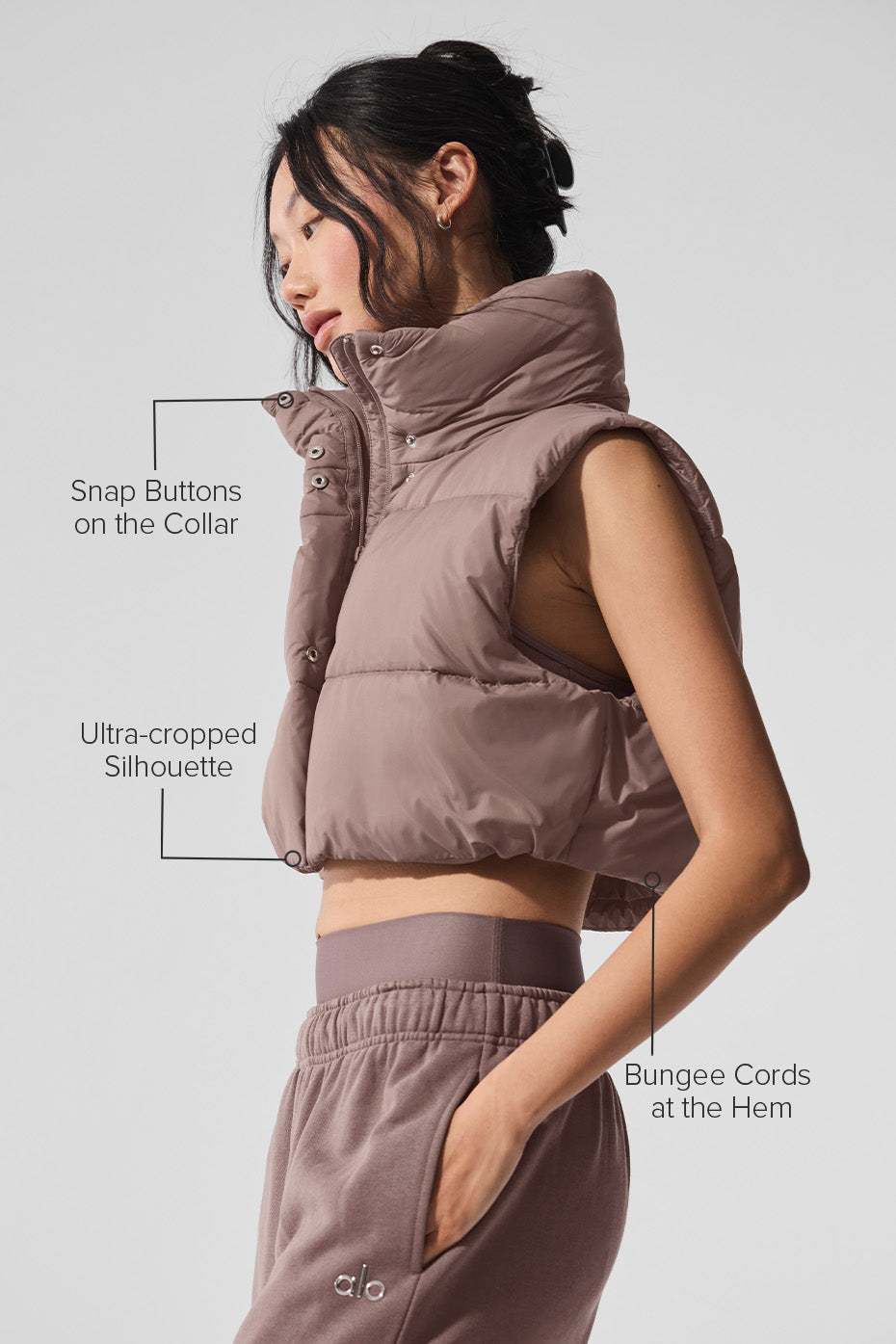 Cropped Gold Rush Puffer Vest - Mushroom — photo 2