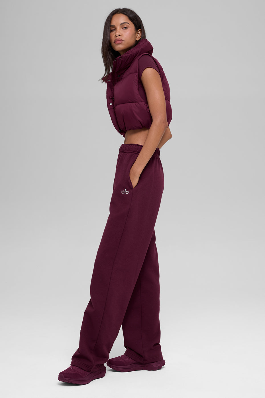 Cropped Gold Rush Puffer Vest - Burgundy — photo 5
