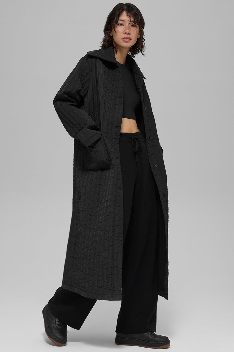 Quilted Skyline Long Coat - Black — photo 3