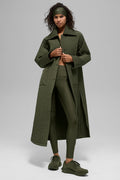 Quilted Skyline Long Coat - Green Olive — photo 1