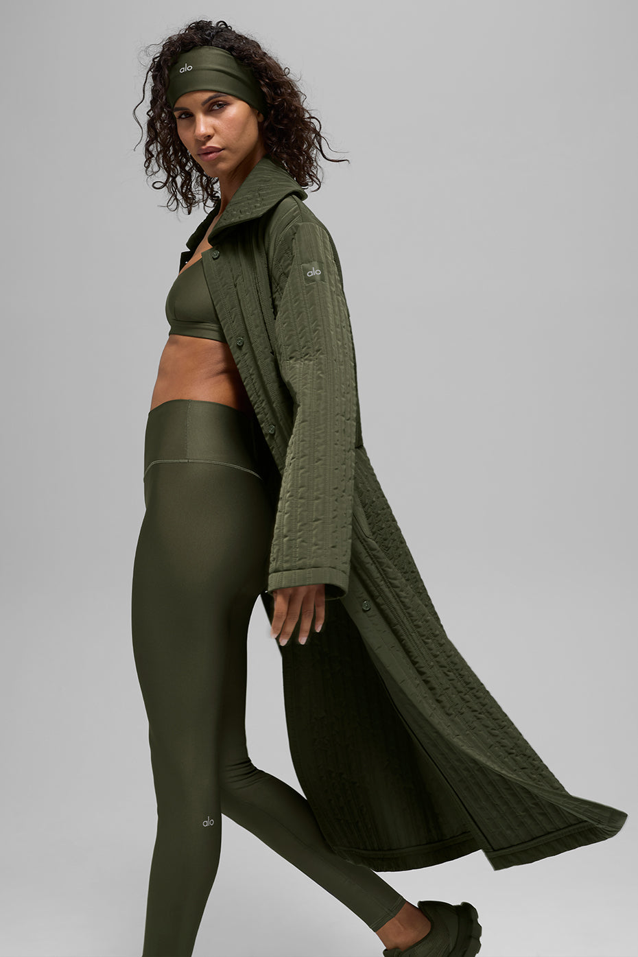Quilted Skyline Long Coat - Green Olive — photo 6