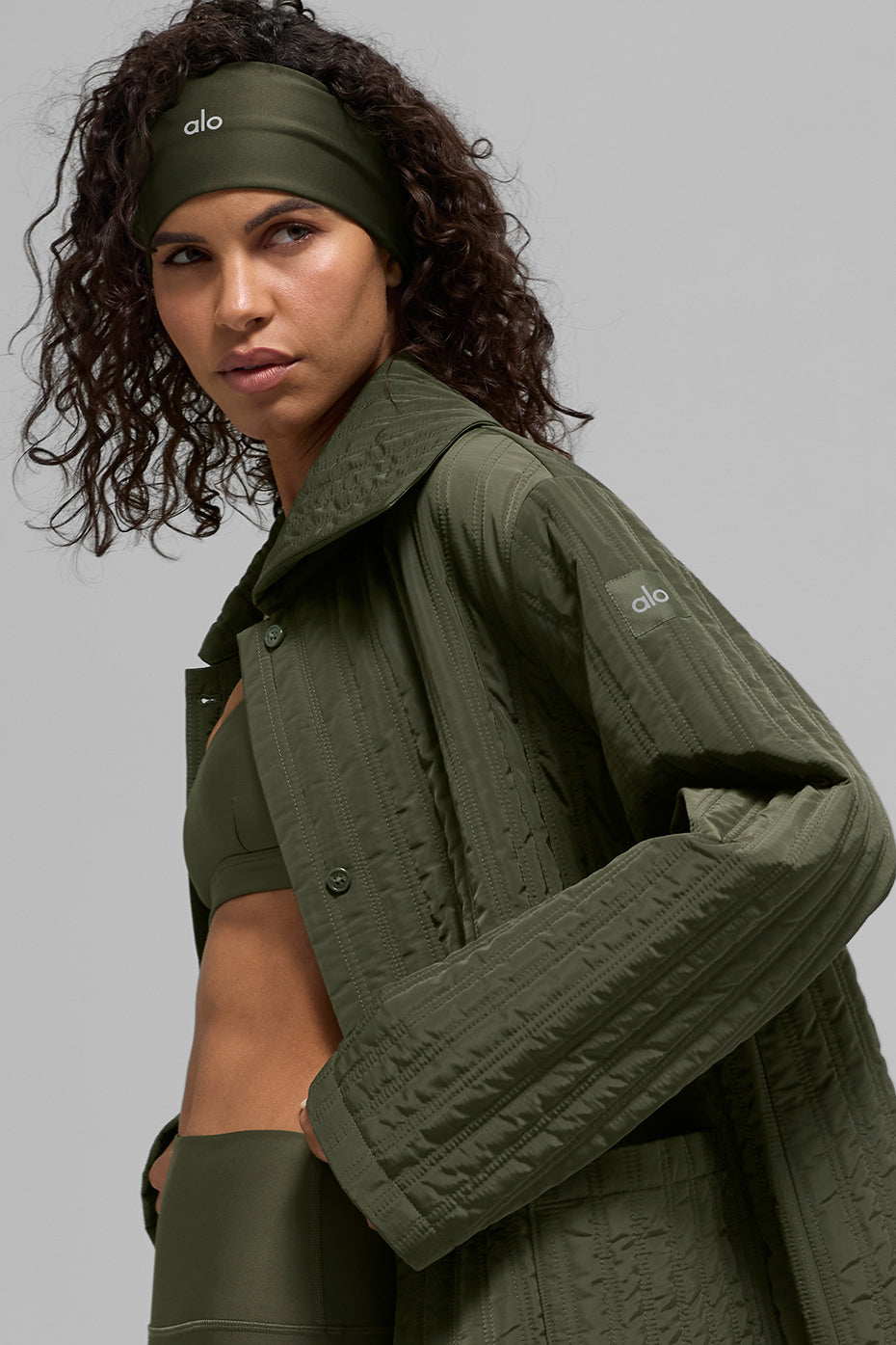 Quilted Skyline Long Coat - Green Olive — photo 2