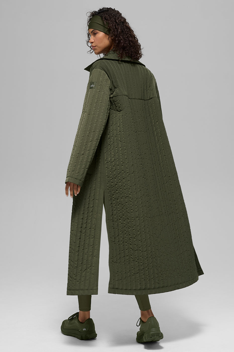 Quilted Skyline Long Coat - Green Olive — photo 3