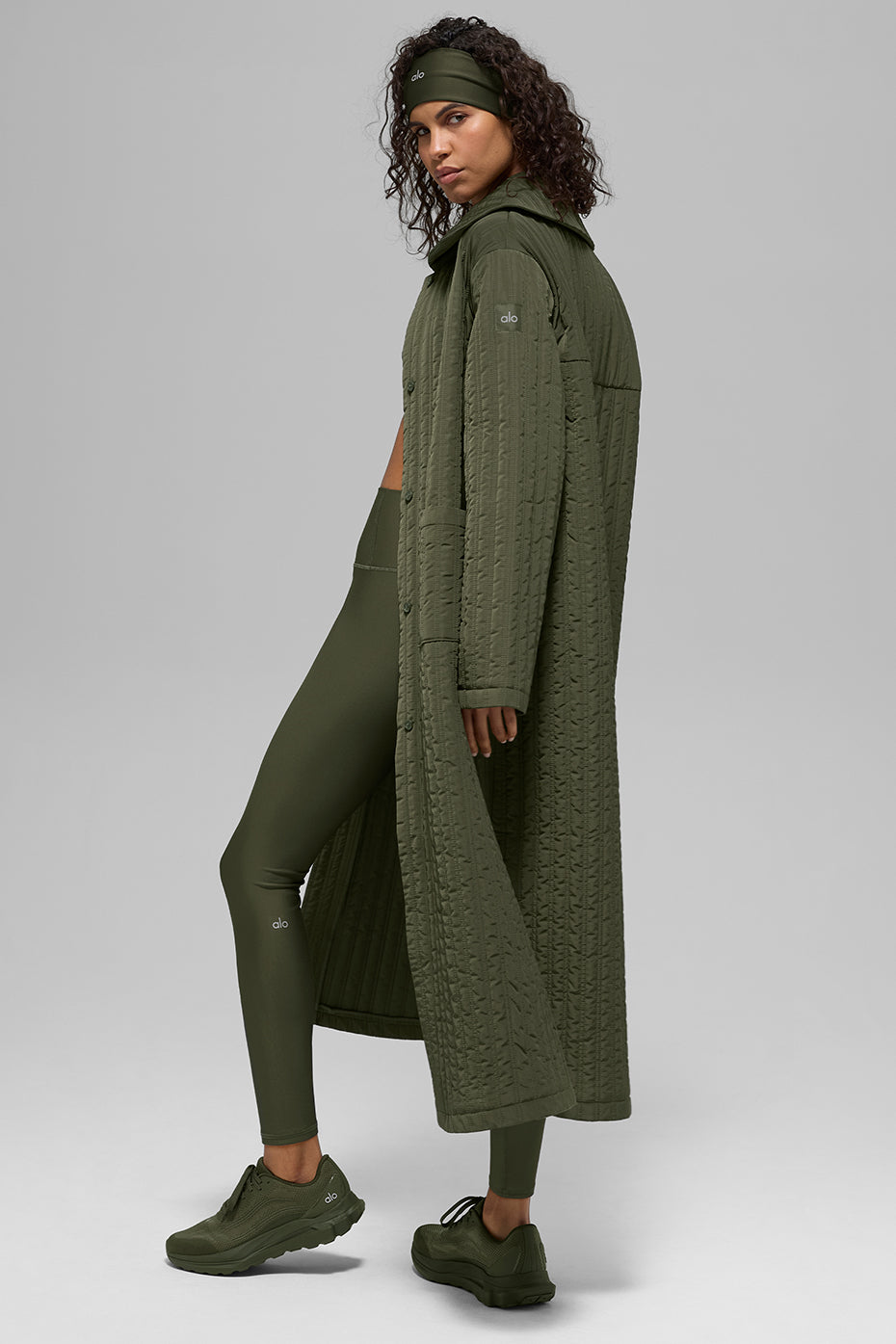 Quilted Skyline Long Coat - Green Olive — photo 5