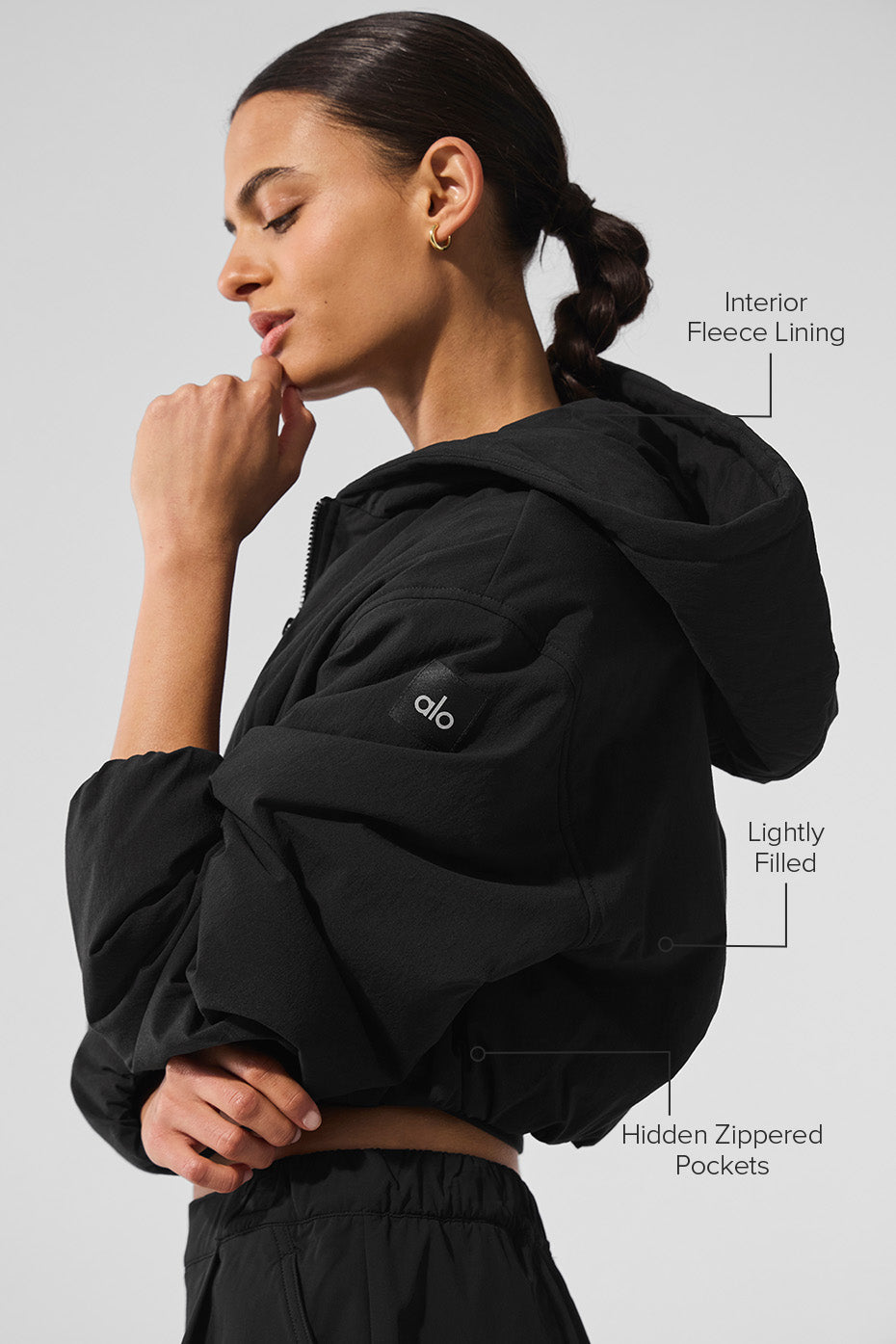 Cropped Mountain Peak Full-Zip Hoodie - Black — photo 2