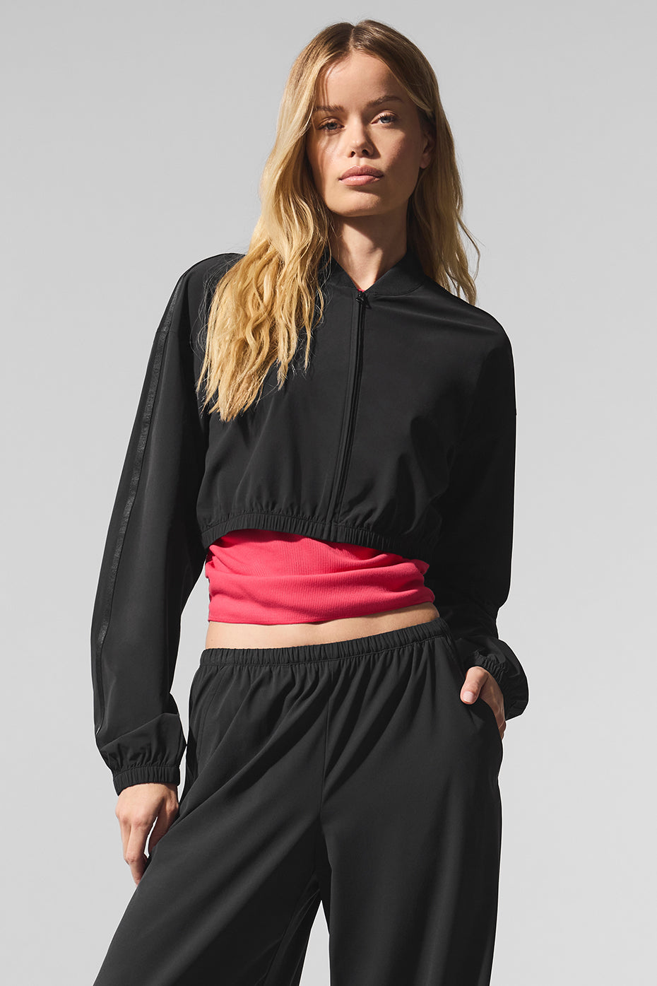 Cropped Breezy Full-Zip Cover Up - Black — photo 4