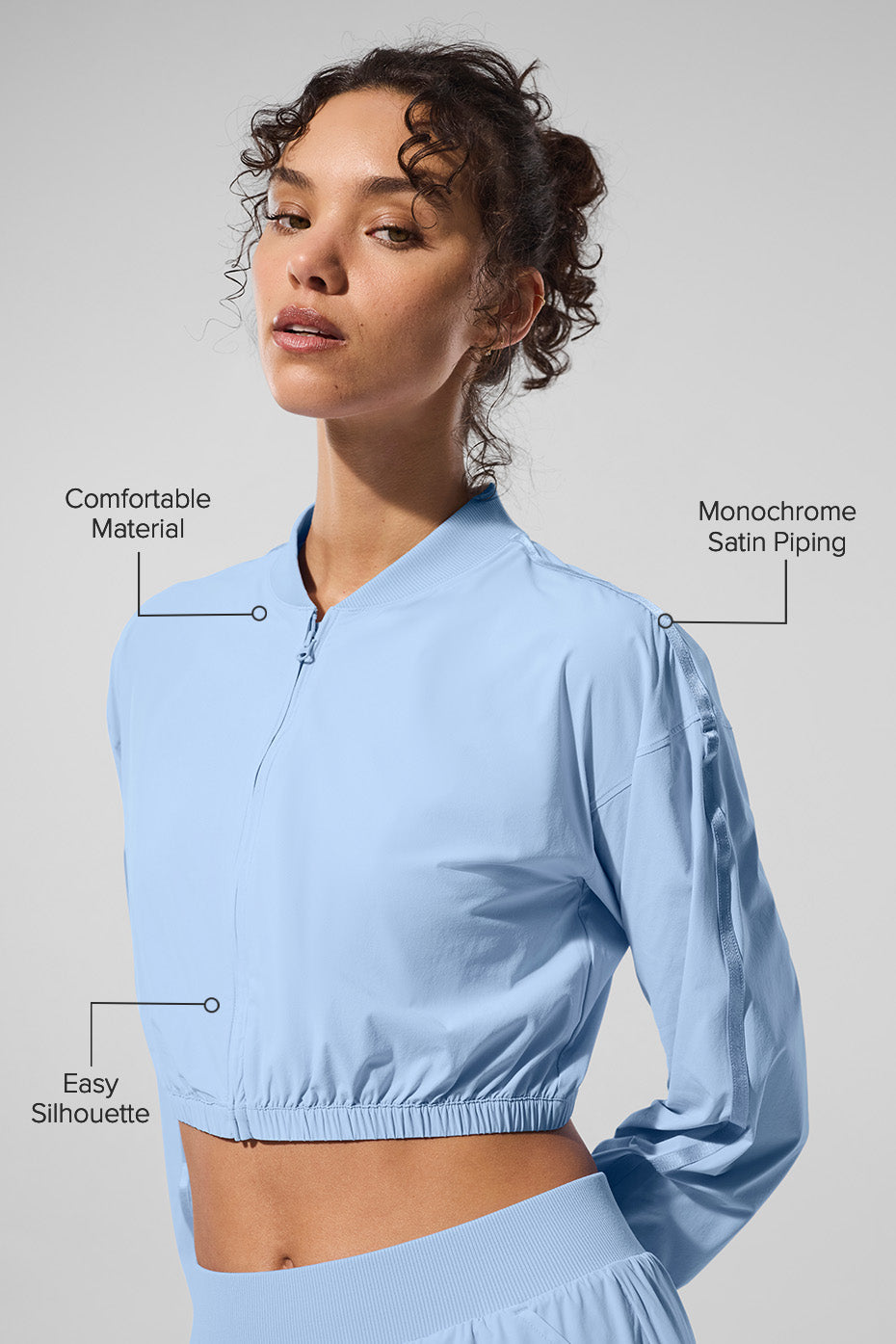 Cropped Breezy Full-Zip Cover Up - Seashell Blue — photo 2
