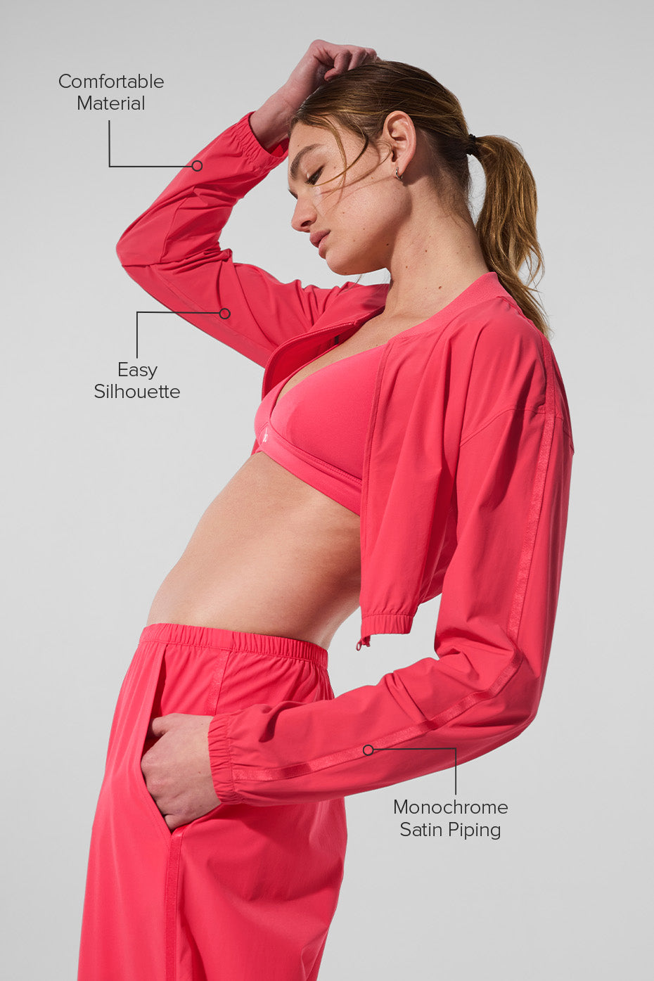Cropped Breezy Full-Zip Cover Up - Candy Red — photo 2