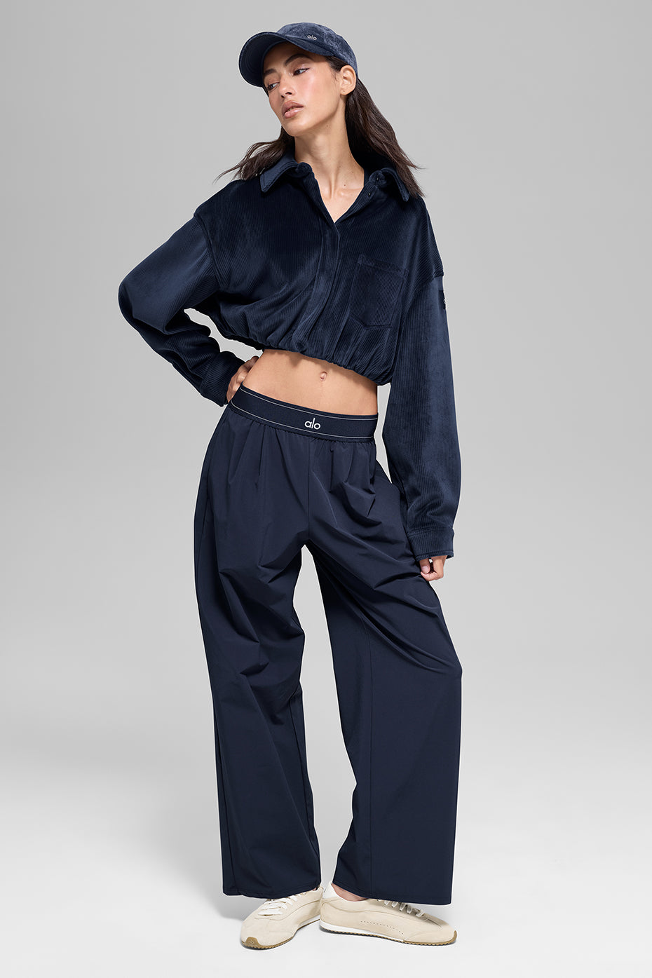 Ribbed Velour Cropped Mountain Side Jacket - Navy — photo 4