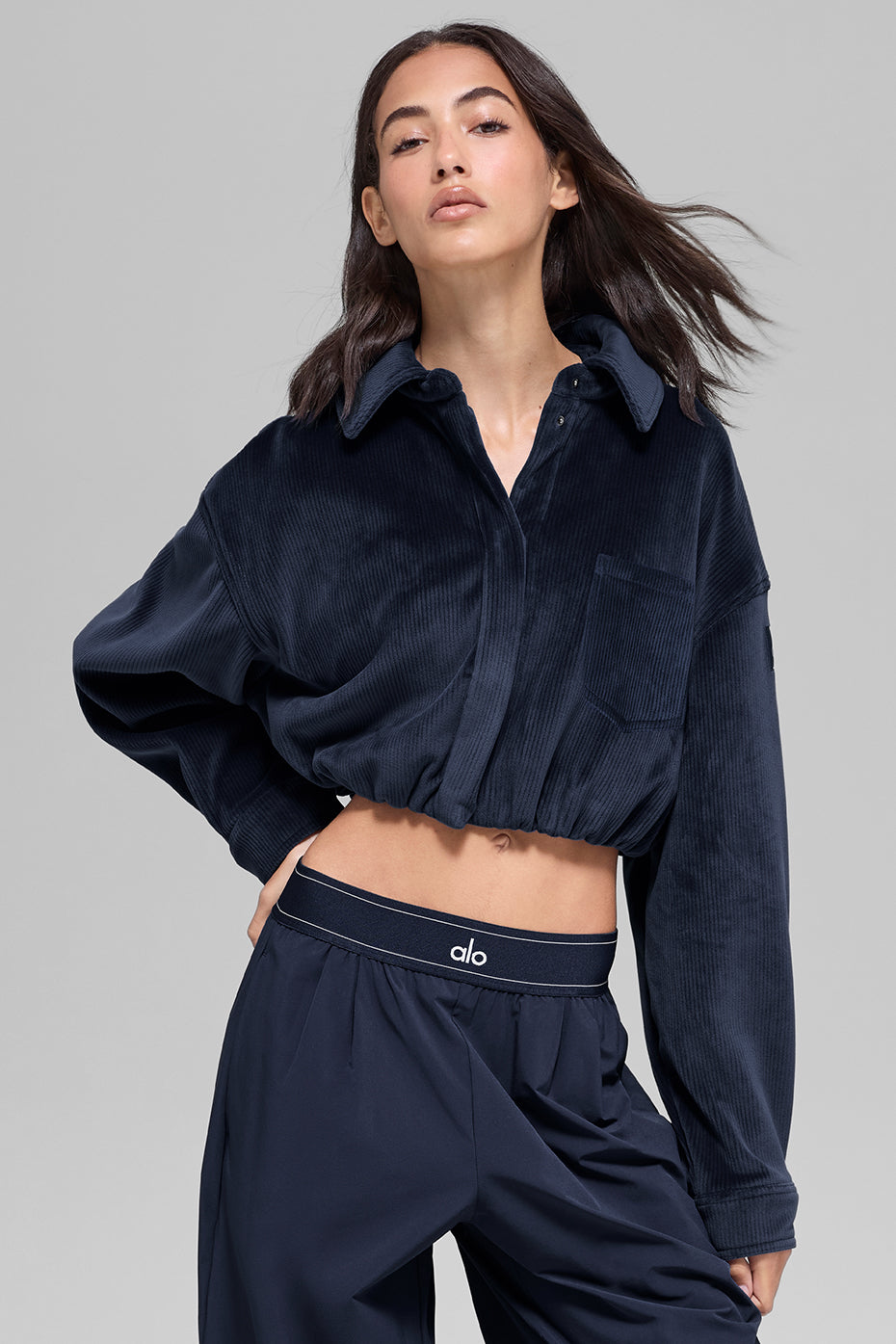 Ribbed Velour Cropped Mountain Side Jacket - Navy — photo 1