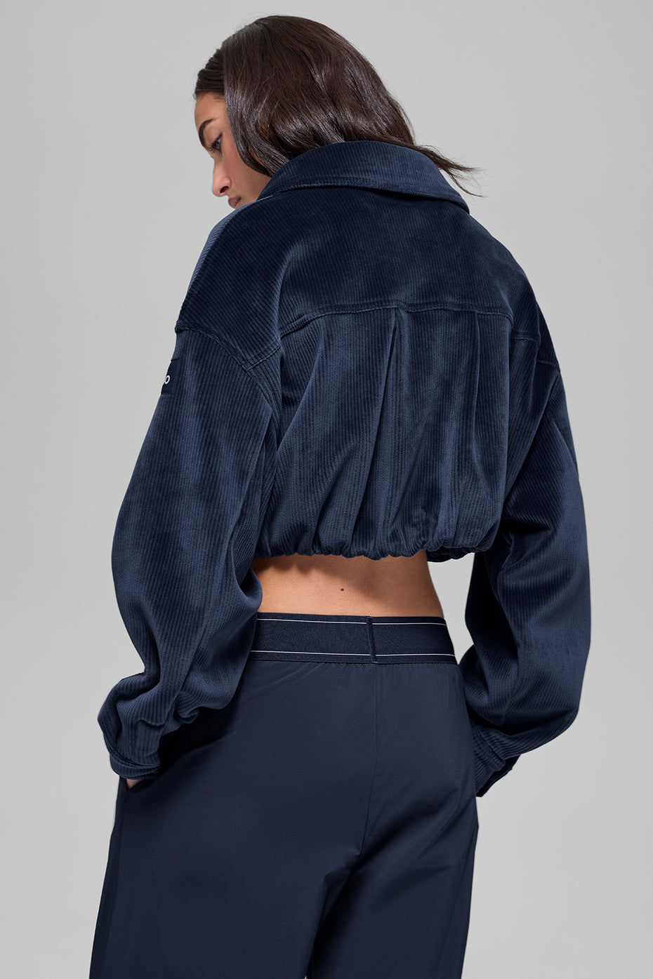 Ribbed Velour Cropped Mountain Side Jacket - Navy — photo 3