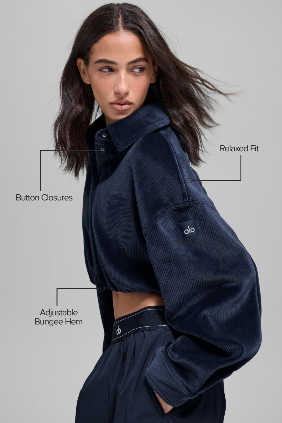 Ribbed Velour Cropped Mountain Side Jacket - Navy — photo 2