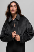Ribbed Velour Cropped Mountain Side Jacket - Black — photo 1