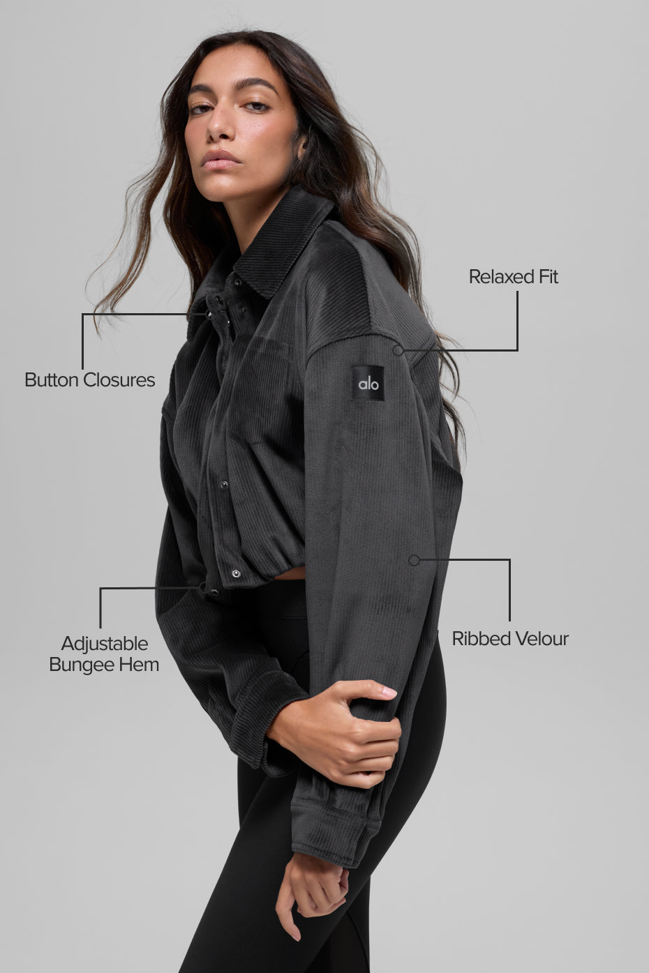 Ribbed Velour Cropped Mountain Side Jacket - Black — photo 2