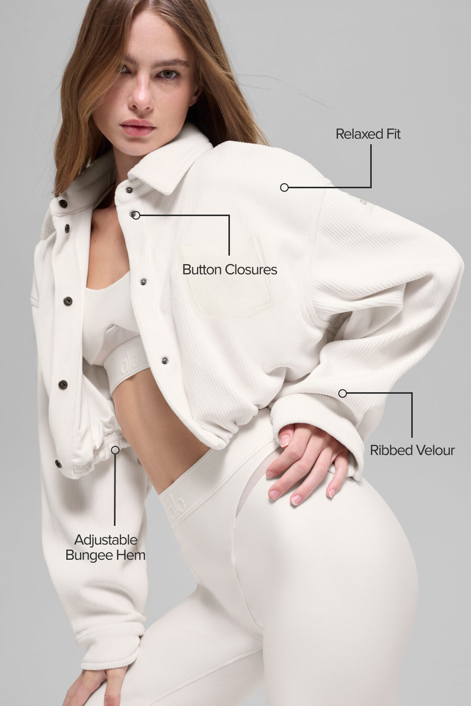 Ribbed Velour Cropped Mountain Side Jacket - Ivory — photo 2