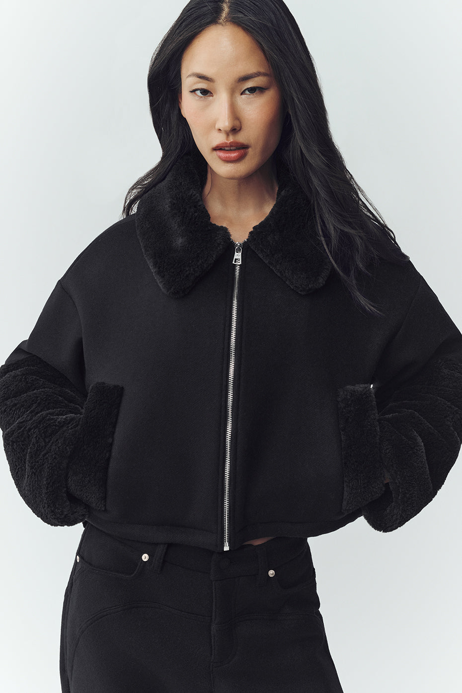 Wool Blend Nightfall Bomber - Black — photo 1