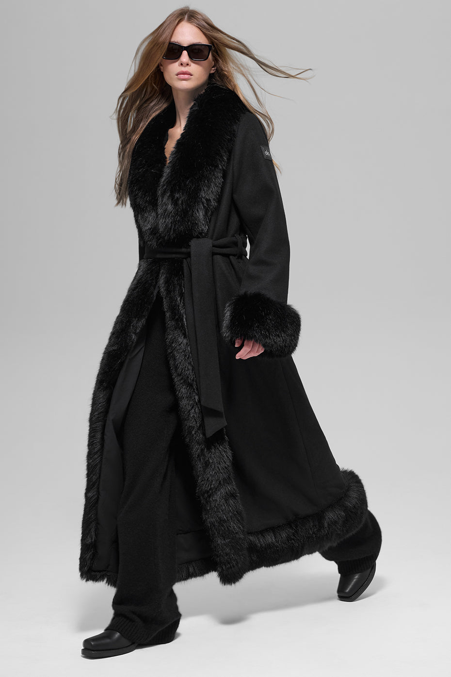 Faux Fur Trimmed Longline Coat - Black — photo 1
