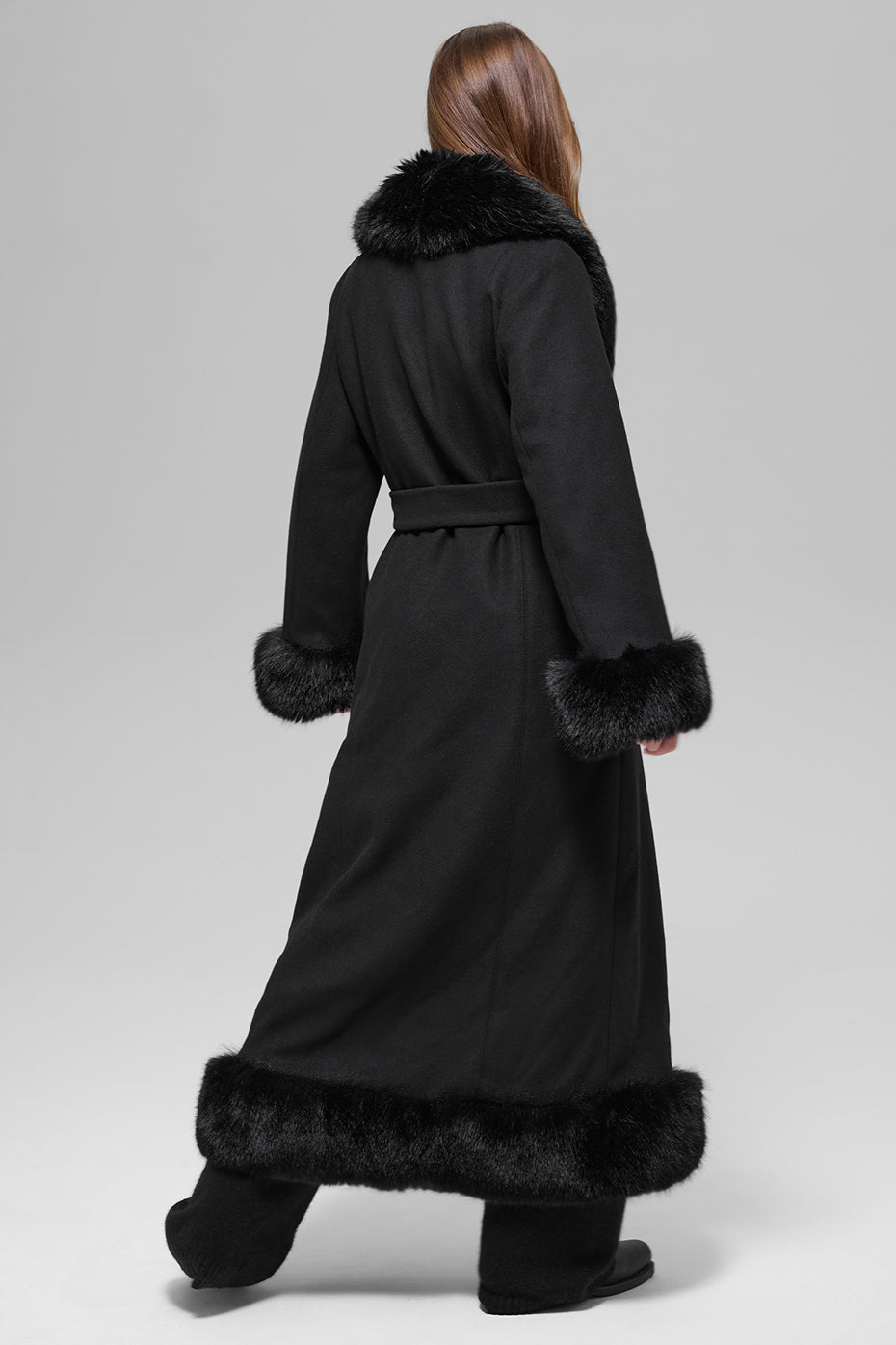 Faux Fur Trimmed Longline Coat - Black — photo 4