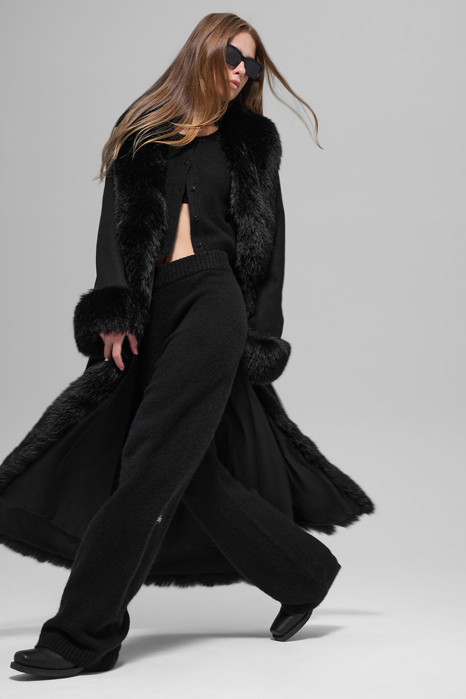 Faux Fur Trimmed Longline Coat - Black — photo 6