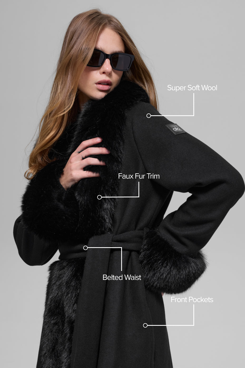 Faux Fur Trimmed Longline Coat - Black — photo 2