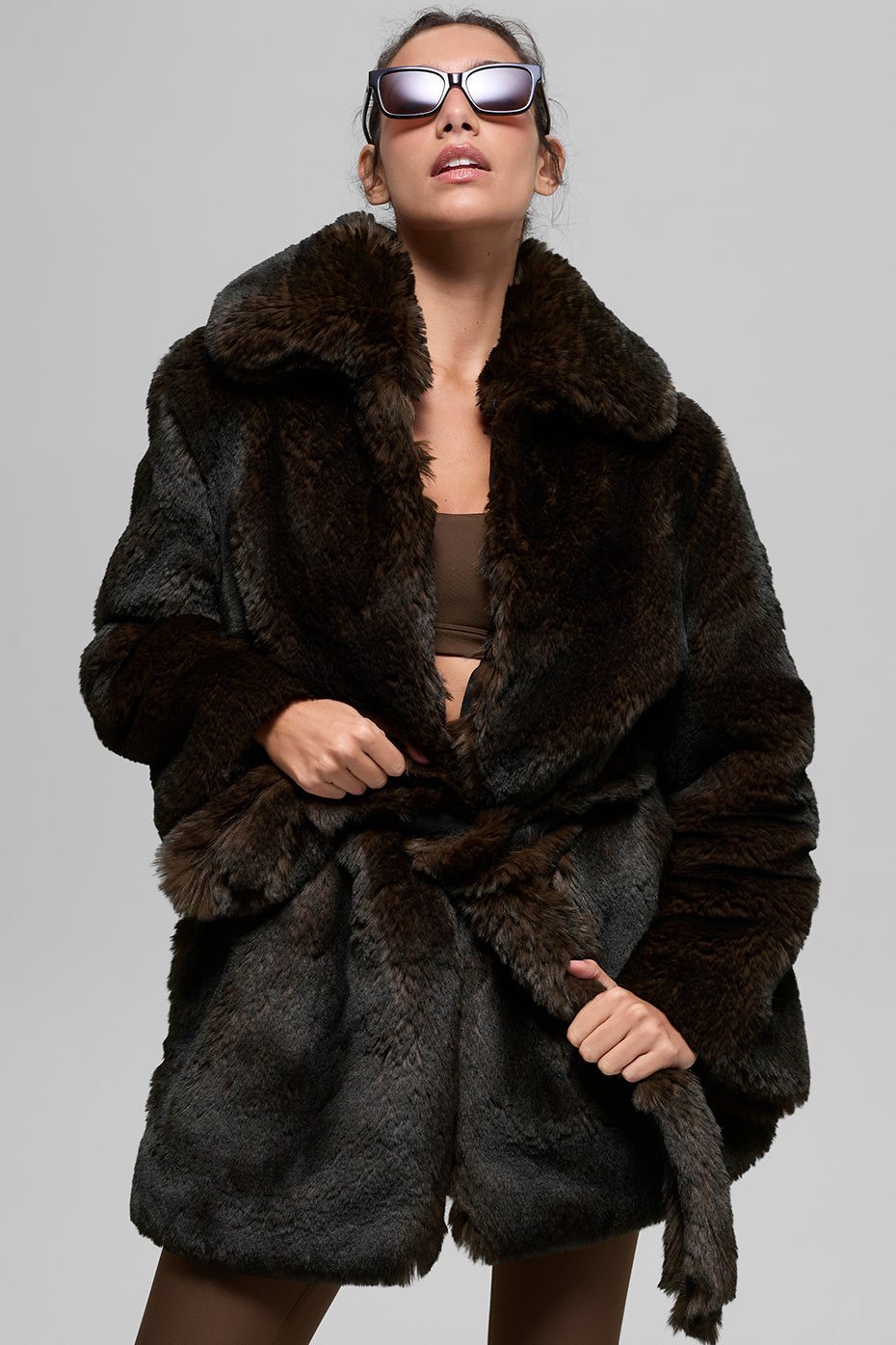Faux Fur Starstruck Coat - Midnight Brown/Black — photo 1