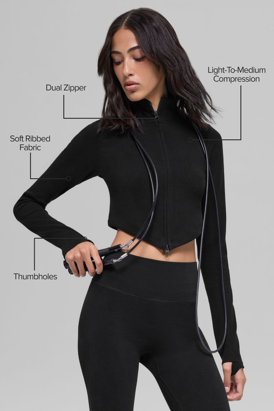 Seamless Two Tone Rib Jacket - Black — photo 2