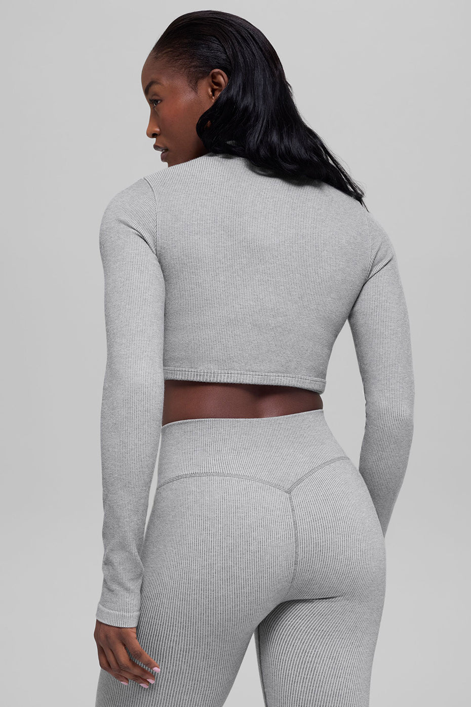 Seamless Two Tone Rib Jacket - Light Misty Grey Heather — photo 3