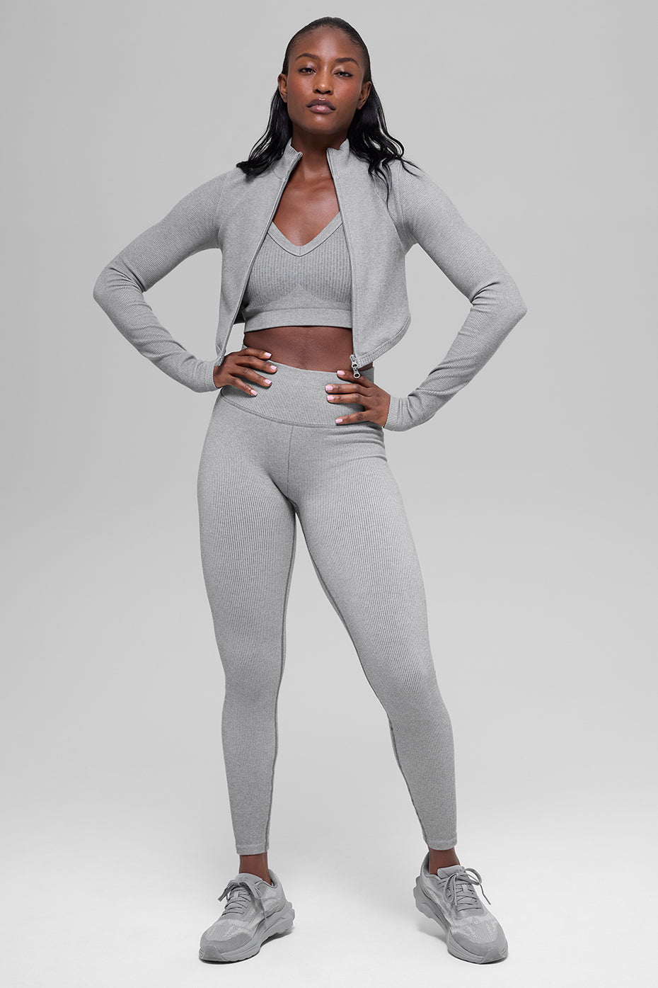 Seamless Two Tone Rib Jacket - Light Misty Grey Heather — photo 6