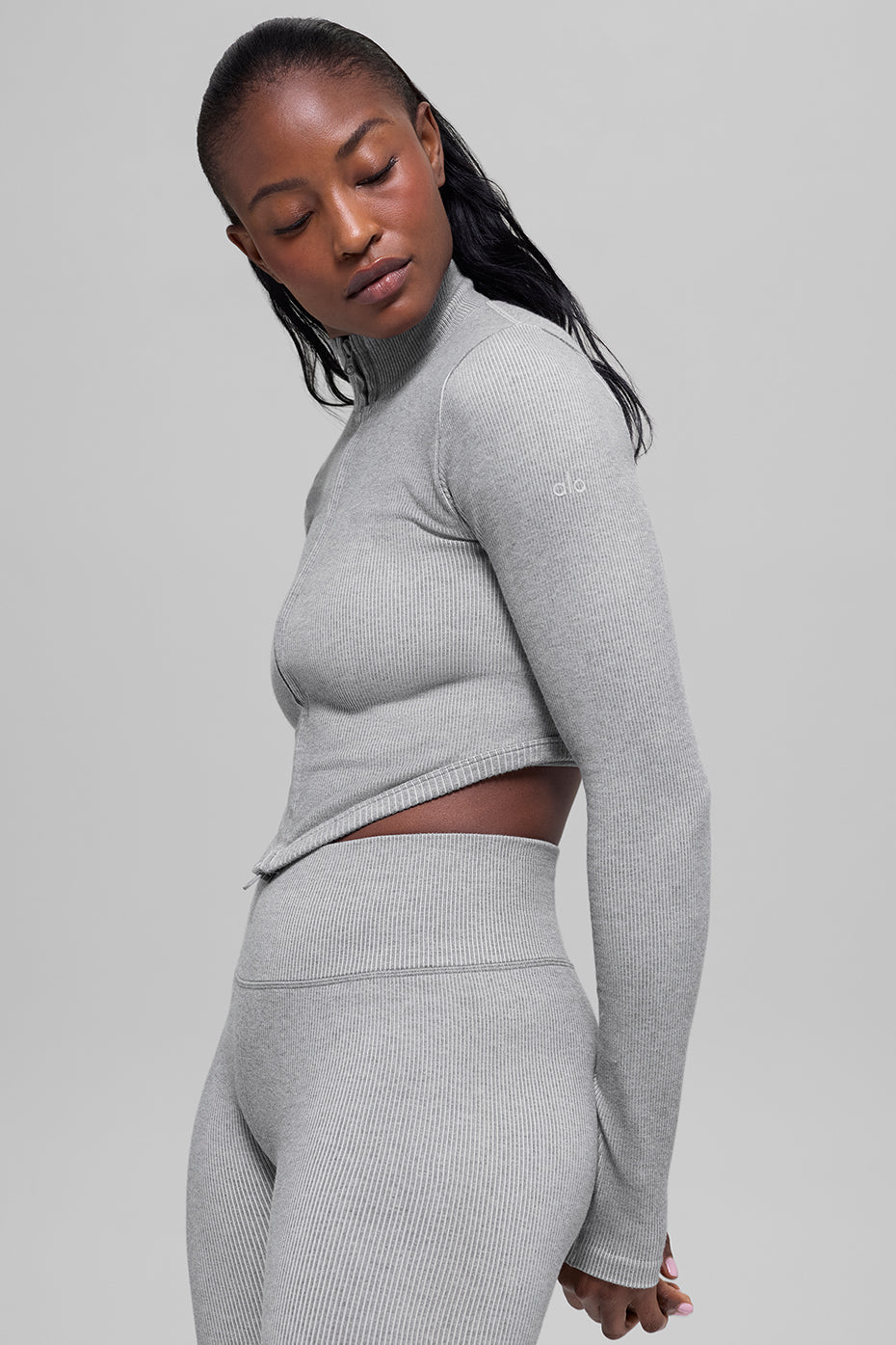 Seamless Two Tone Rib Jacket - Light Misty Grey Heather — photo 4