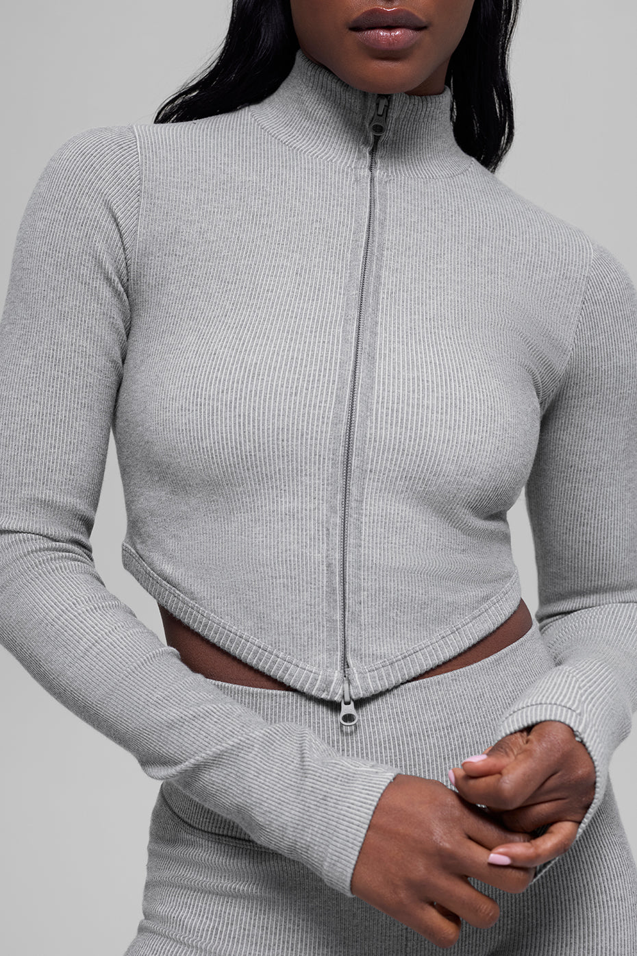Seamless Two Tone Rib Jacket - Light Misty Grey Heather — photo 1