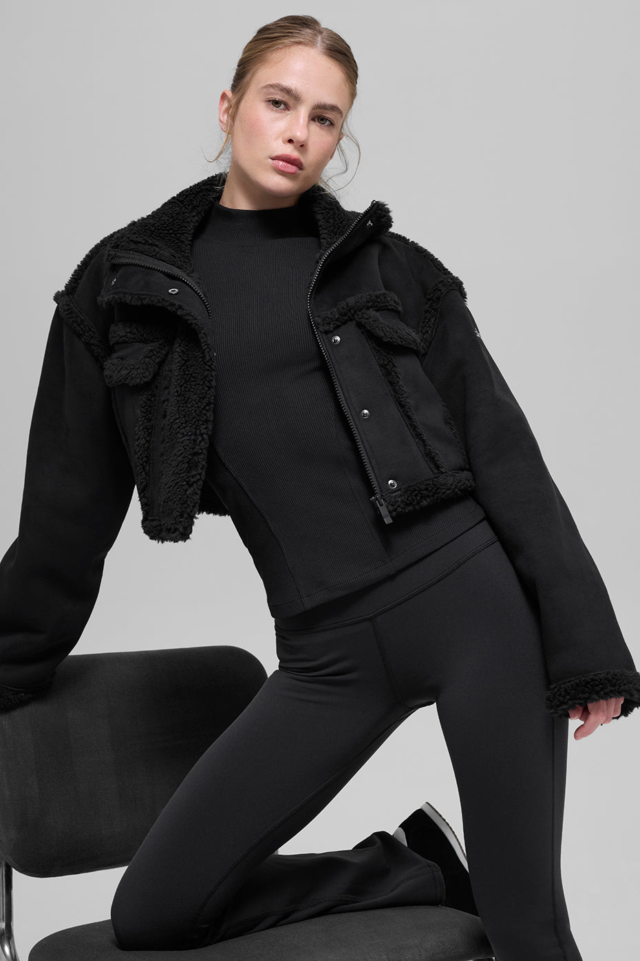 Faux Shearling Snowfall Cropped Jacket - Black — photo 4